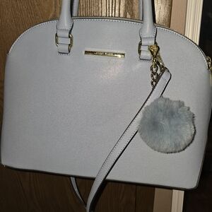 Anne Kline Elegant Light Blue Handbag with Pom Pom